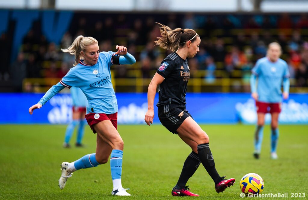 Katie McCabe + Alex Greenwood, Manchester City v Arsenal, Barclays WSL