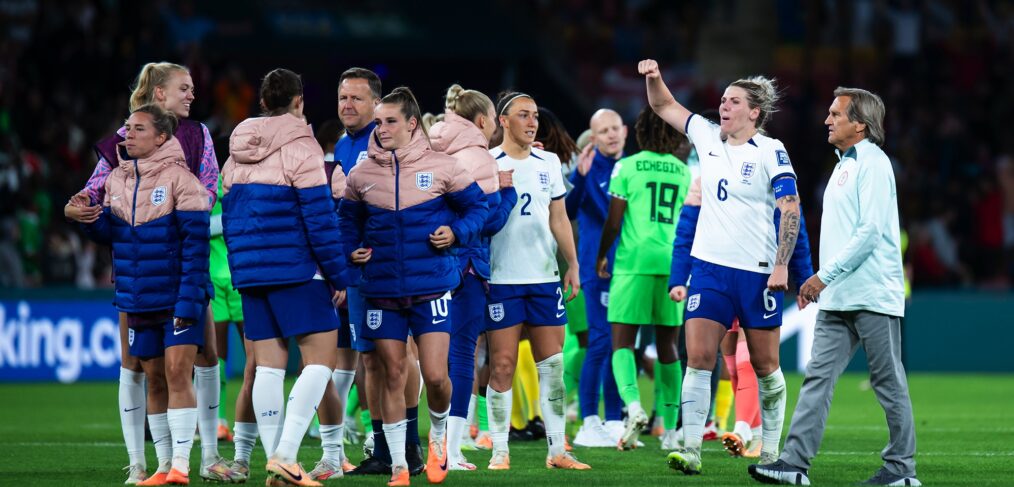 England celebrate beating Nigeria in the 2023 World Cup