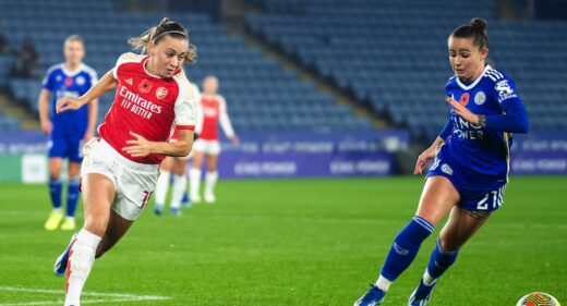 Katie McCabe + Hannah Cain, Leicester City v Arsenal, Barclays WSL