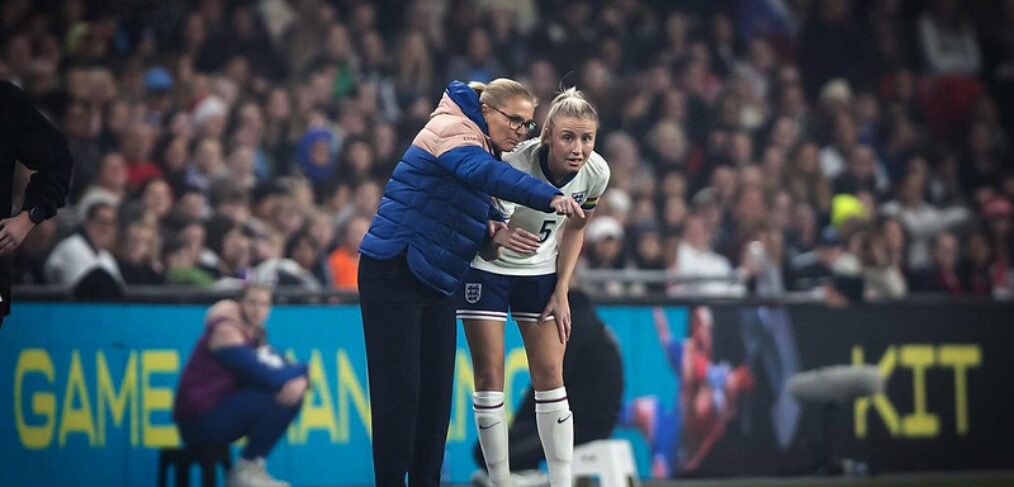 Leah Williamson + Sarina Wiegman, England v USA