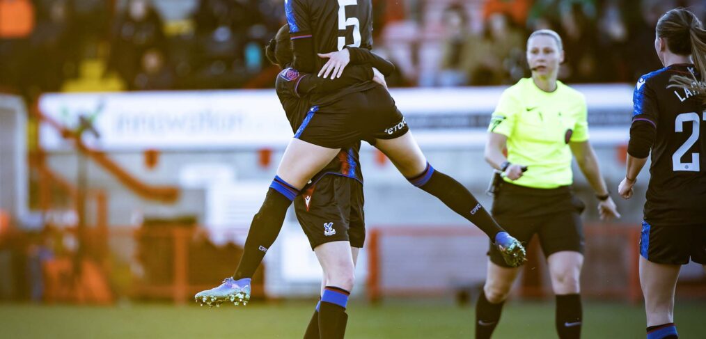 My Cato celebrates scoring Crystal Palace's equaliser against Brighton in the Barclays WSL