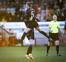 My Cato celebrates scoring Crystal Palace's equaliser against Brighton in the Barclays WSL