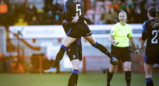 My Cato celebrates scoring Crystal Palace's equaliser against Brighton in the Barclays WSL