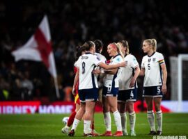 England celebrate beating Spain at Wembley Stadium in the UEFA Women's Nations League