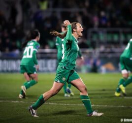 Kyra Carusa celebrates her goal against Türkiye in the UEFA Women's Nations League