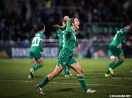 Kyra Carusa celebrates her goal against Türkiye in the UEFA Women's Nations League