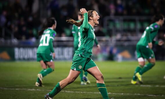 Kyra Carusa celebrates her goal against Türkiye in the UEFA Women's Nations League