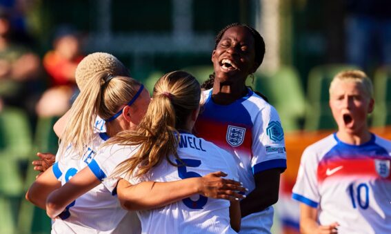 England U19s celebrate their second goal against the Netherlands, U19 Euro 2025